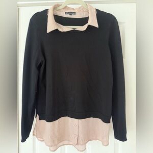 Adrianna Papell Black and Pink Polka Dot Twofer Top